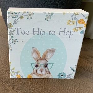 Easter Bunny With Glasses Distressed Wood Sign Too Hip To Hop